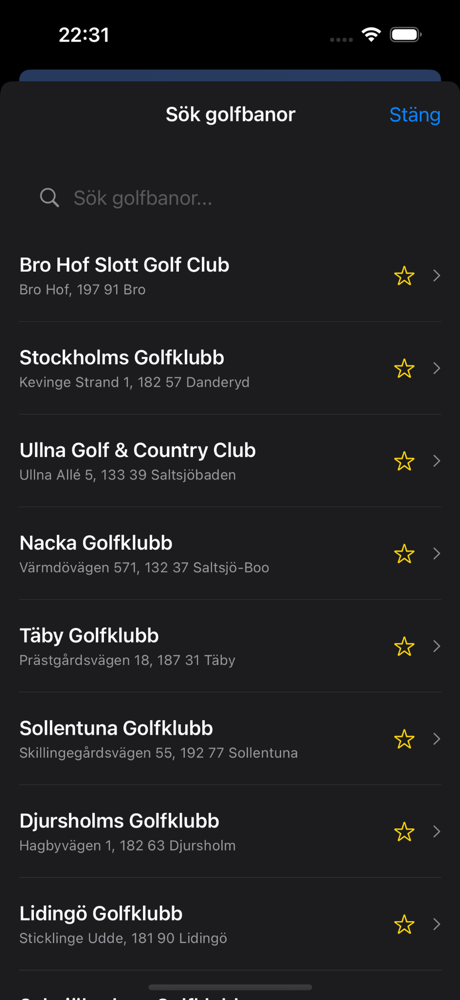 Golfväder app visar väderprognos